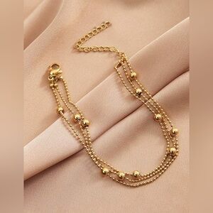 Gold Plated Stainless Steel Beaded Layered Bracelet